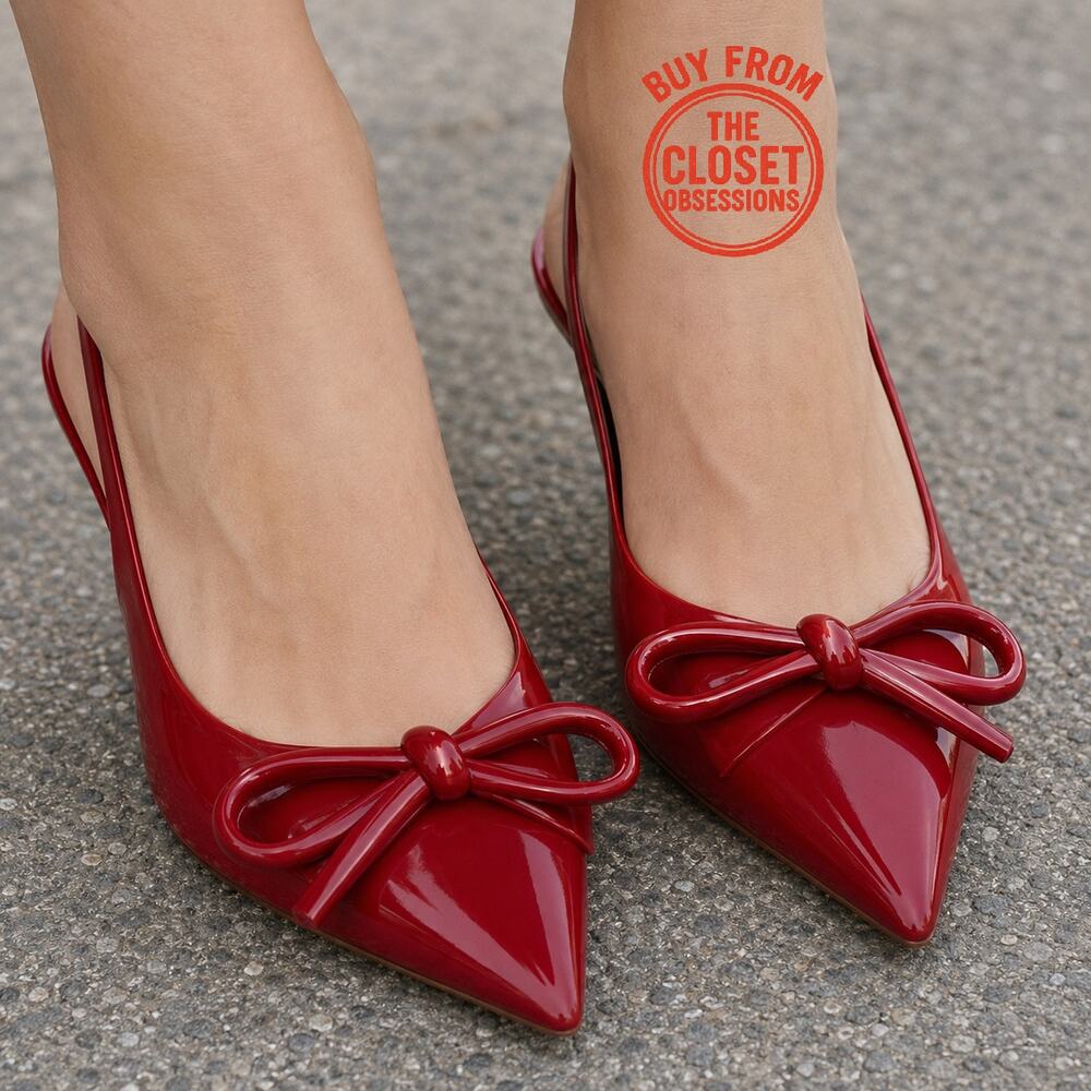 ZARA Patent Bow Slingback Heels NWT Burgundy Pointed Toe Pumps